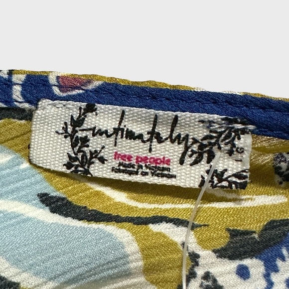 Free People Crop Top Large Blue Gold Weekend In Montauk Floral Smocked NWT - Picture 8 of 14